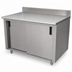 Thumbnail image #3 for Advance Tabco Special Value Series 60 x 30 Inch Enclosed Stainless Steel Work Table with Cabinet Base, Mid-Shelf, Sliding Doors, and 5 Inch Backsplash