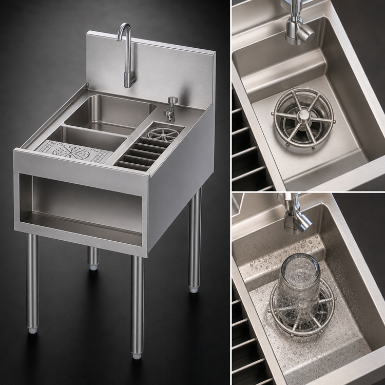 Product image #3 for Tobin Ellis Signature 18-Inch Freestanding Single-Bowl Underbar Utility Sink with Glass Rinser and Tool Caddy
