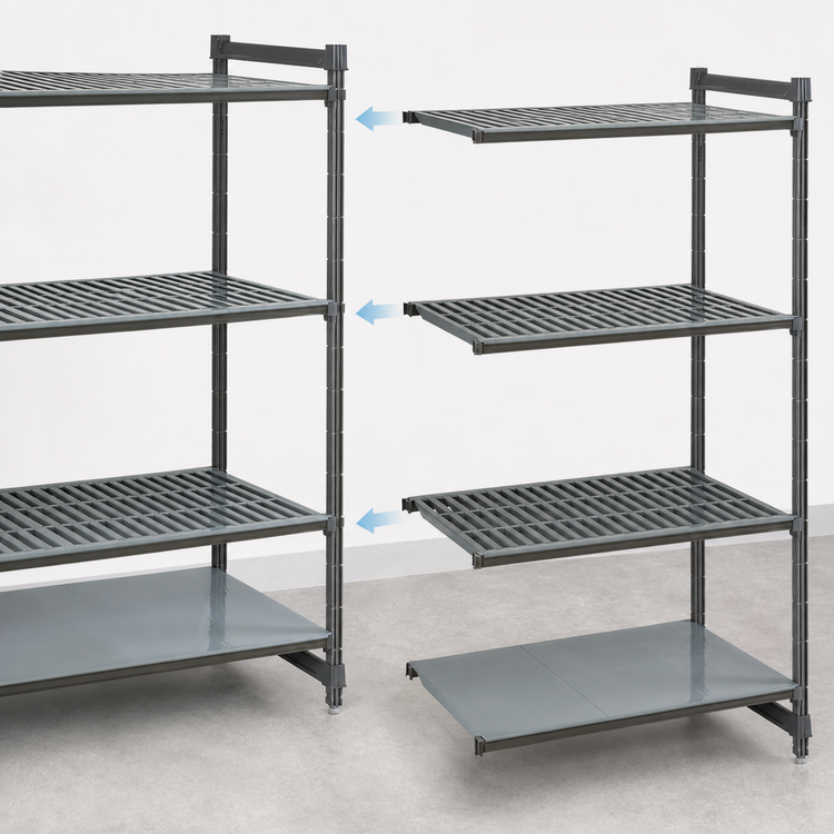 Product image #3 for Cambro Camshelving Basics Plus 24" Deep x 54" Long x 72" High 4-Tier Add-On Polymer Shelving Unit, Vented/Solid, Brushed Graphite