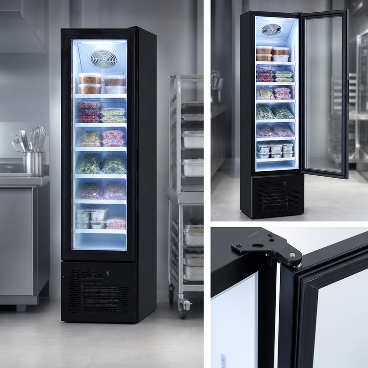 Product image #4 for Omcan USA One-Section Reach-In Glass Door Display Freezer, 3.7 Cu. Ft., Black, Bottom-Mount, 110V