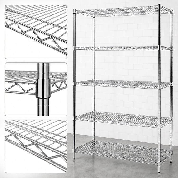 Product image #3 for Quantum 60-Inch W x 18-Inch D x 86-Inch H Chrome Wire Shelving Starter Kit with 5 Shelves