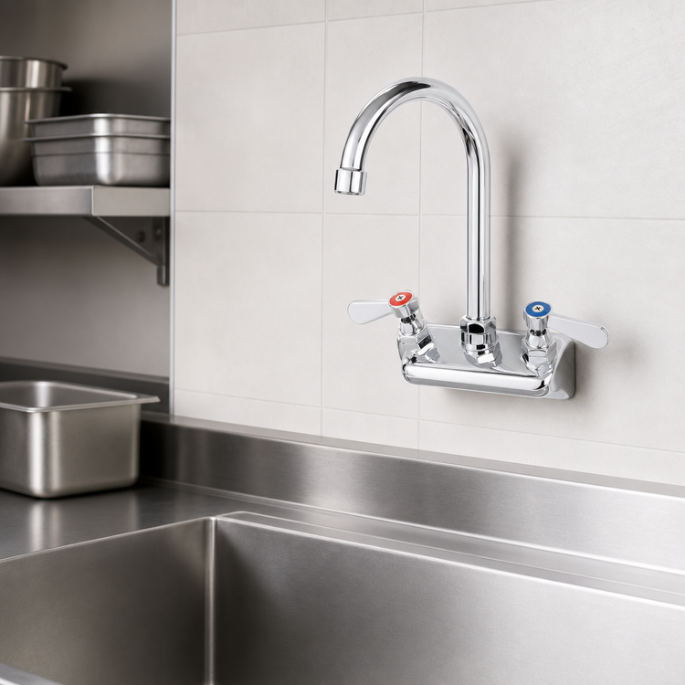 Product image #3 for Steel Works Stainless Wall-Mount Gooseneck Faucet, 4-Inch Centers, 4-Inch Spout