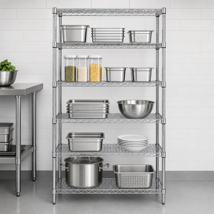 Product image #3 for Quantum Chrome-Plated 5-Shelf Wire Shelving Starter Kit, 60 x 21 x 74 Inches, Stationary