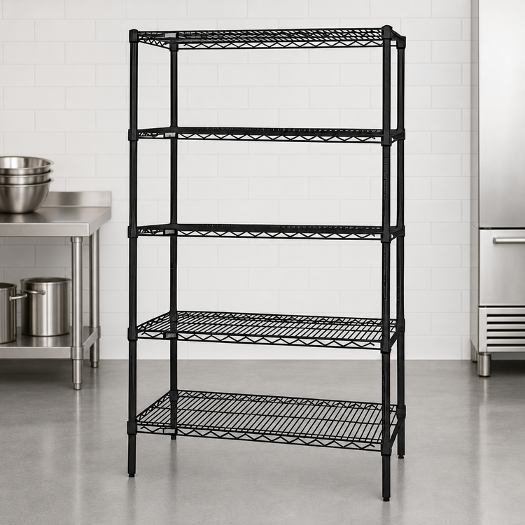 Product image #3 for Quantum 24" x 24" x 86" Black Epoxy Wire Shelving Starter Kit with 5 Shelves