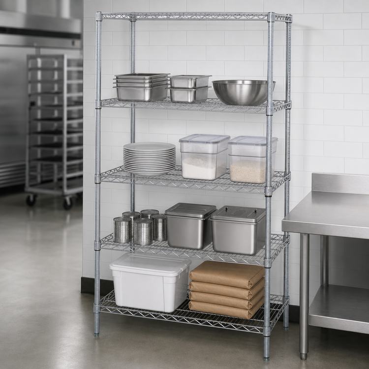 Product image #3 for Quantum 5-Shelf Wire Shelving Starter Kit, 36W x 24D x 74H, Chrome Plated, Stationary