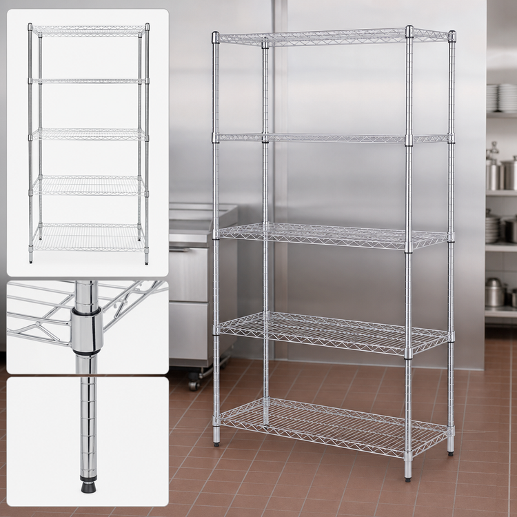 Product image #3 for Quantum 30 Inch x 18 Inch x 54 Inch 5-Shelf Stainless Steel Stationary Wire Shelving Starter Kit