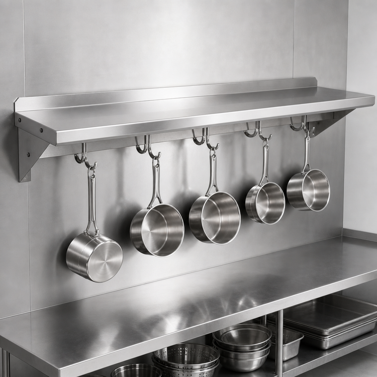 Product image #3 for John Boos Stallion 72-Inch Wall-Mounted Stainless Steel Pot Rack Shelf with 6 Hooks