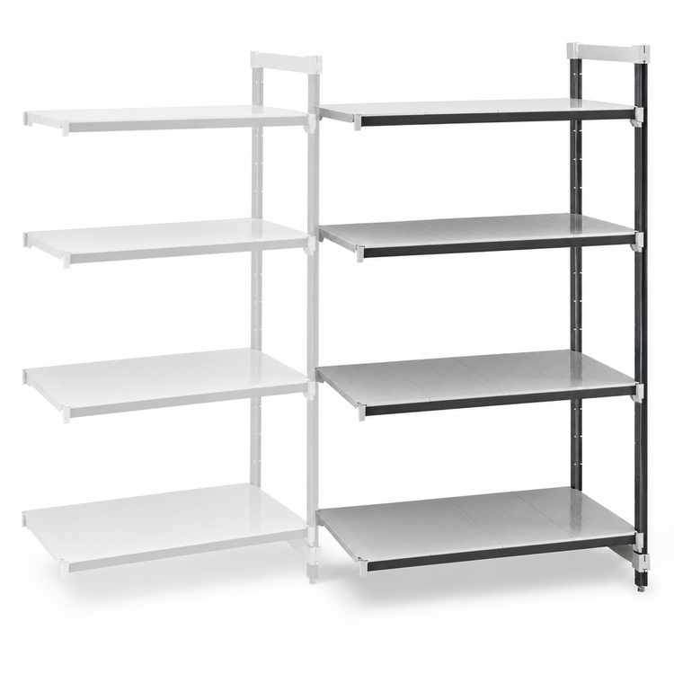 Product image #3 for Cambro Camshelving Elements XTRA 24" W x 48" L x 84" H Solid Stationary Add-On Polymer Shelving Unit, 4-Tier, Speckled Gray