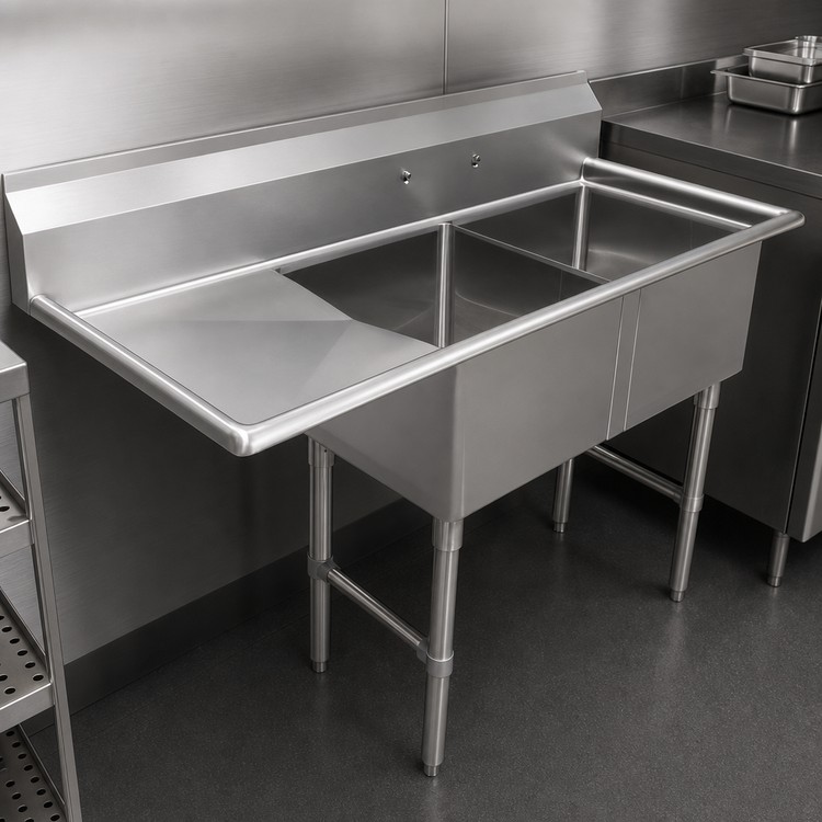 Product image #3 for 52.5-Inch Two-Compartment Stainless Steel Sink with 18-Inch Left Drainboard and Legs