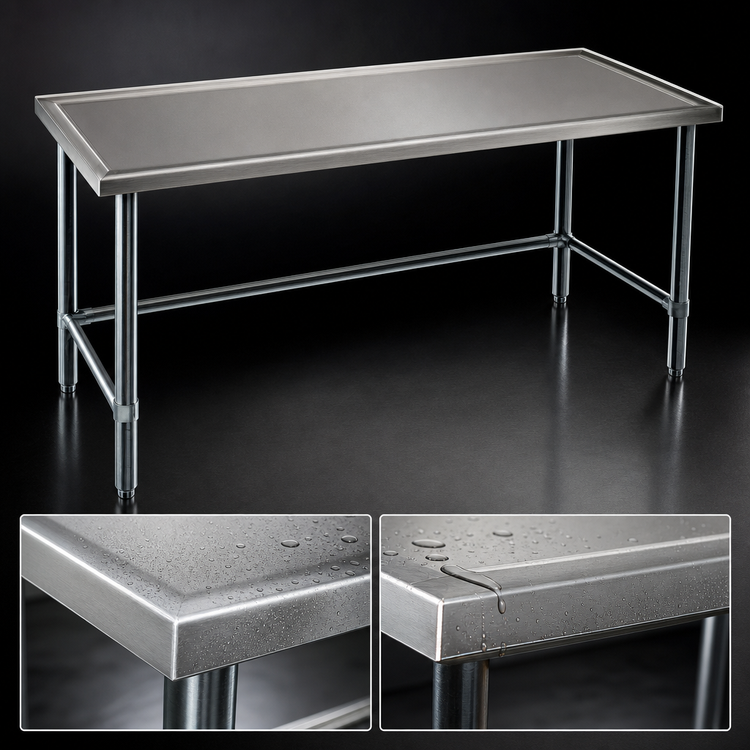 Product image #3 for Eagle Spec-Master Marine Series Stainless Steel Work Table, 60"W x 48"D, Box Marine Edge, Open Galvanized Base