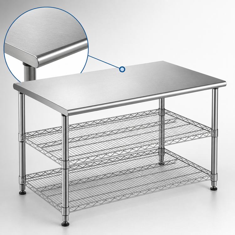 Product image #3 for Eagle AdjusTable Heavy-Duty Stainless Steel Work Table with 2 Adjustable Wire Undershelves, 48 x 30 Inches