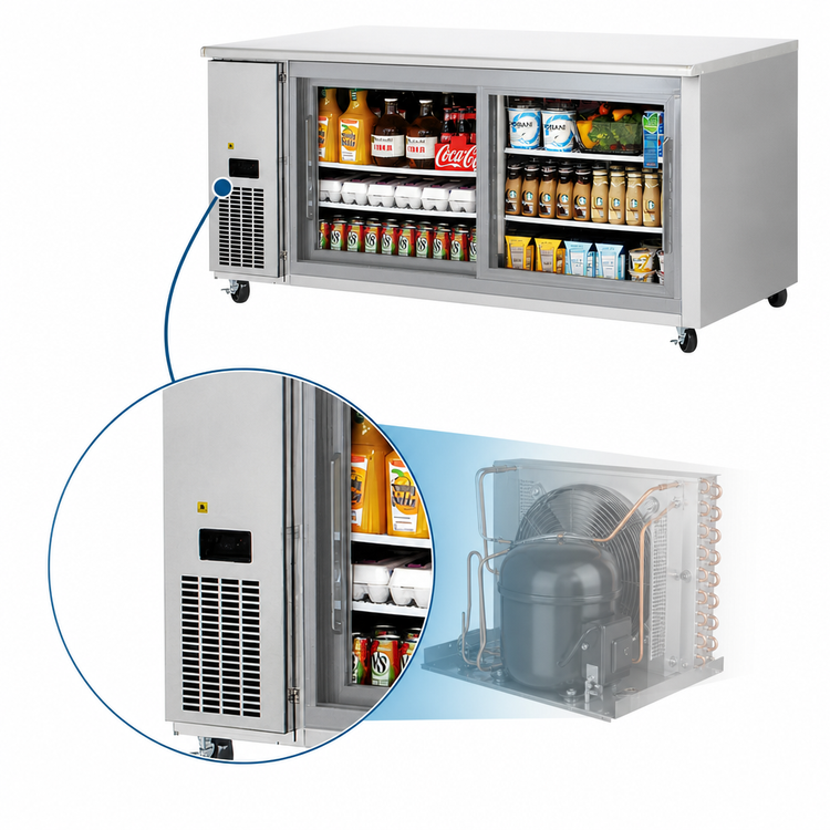 Product image #3 for Everest Refrigeration ETGWR2 Two-Section Undercounter Glass Door Worktop Refrigerator, 22 Cu. Ft., Side-Mounted Self-Contained R290