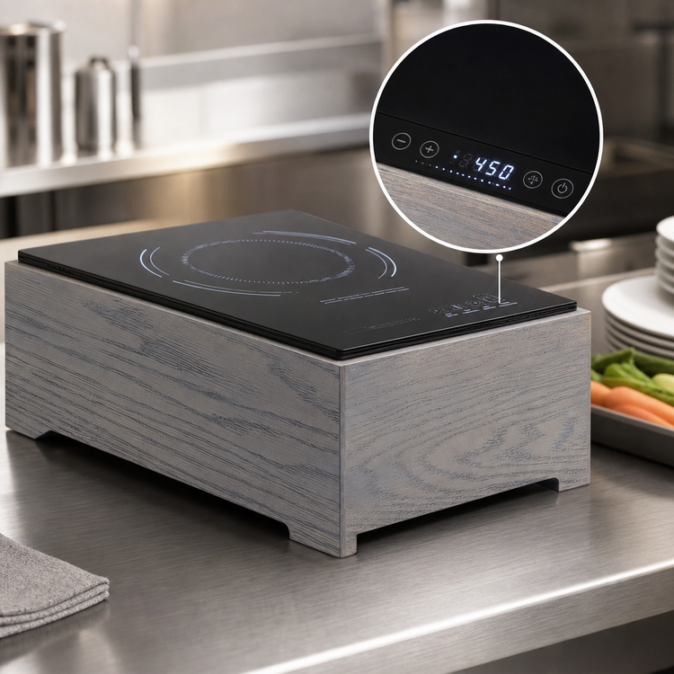 Product image #3 for Aspen Single-Burner Rectangular Countertop Induction Cooktop with Glass Top, Oak Wood Gray Wash