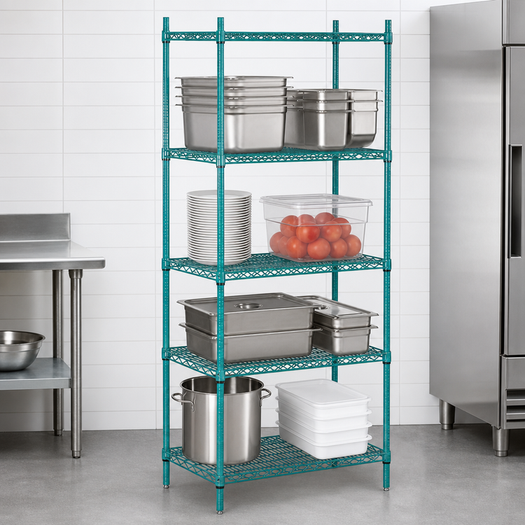Product image #3 for Advance Tabco Special Value 72"W x 24"D x 74"H Green Epoxy Wire Shelving Unit with 4 Shelves