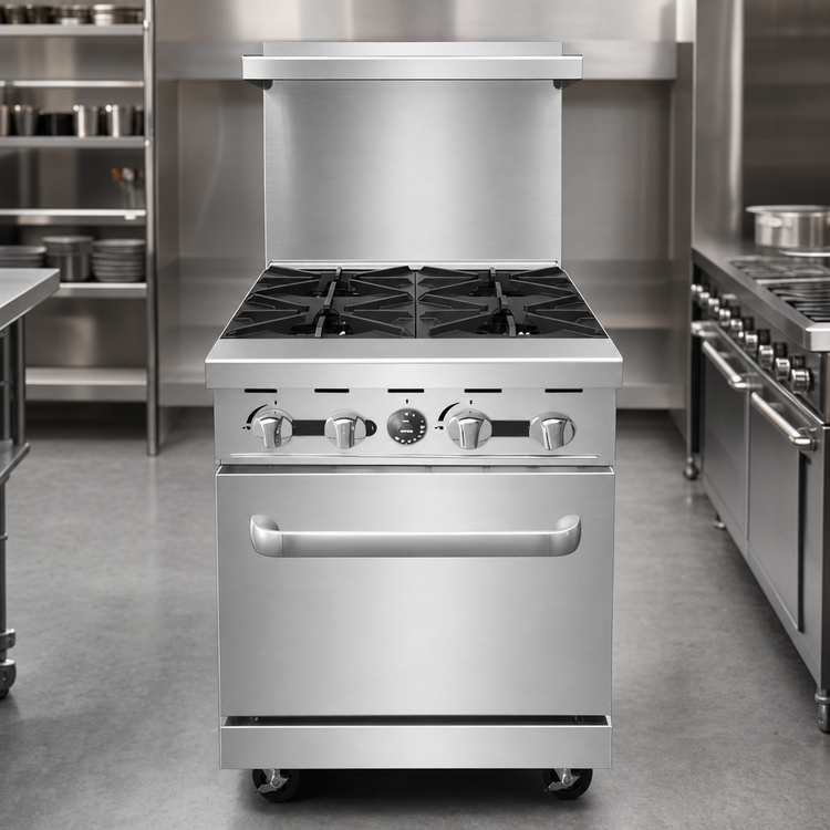 Product image #4 for CookRite 24-Inch 4-Burner Propane Commercial Gas Range with Space Saver Oven and Hi-Shelf