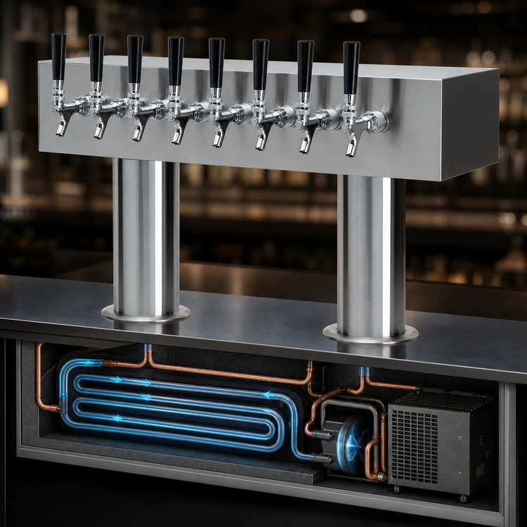 Product image #3 for Double Pedestal Glycol-Cooled Countertop Draft Beer Tower with 8 Faucets