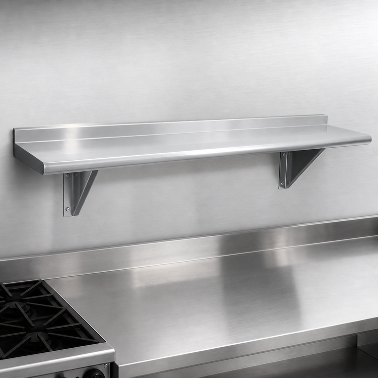 Product image #3 for Advance Tabco 120 Inch x 18 Inch Stainless Steel Wall-Mounted Shelf, 16 Gauge, Satin Finish