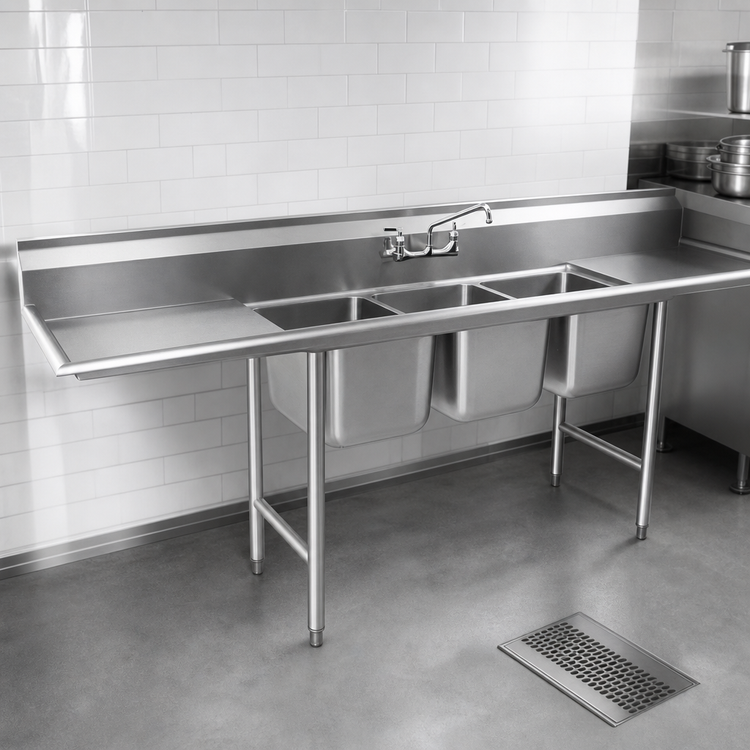 Product image #3 for Eagle Group 314 Series Three Compartment Stainless Steel Commercial Sink with Left Drainboard