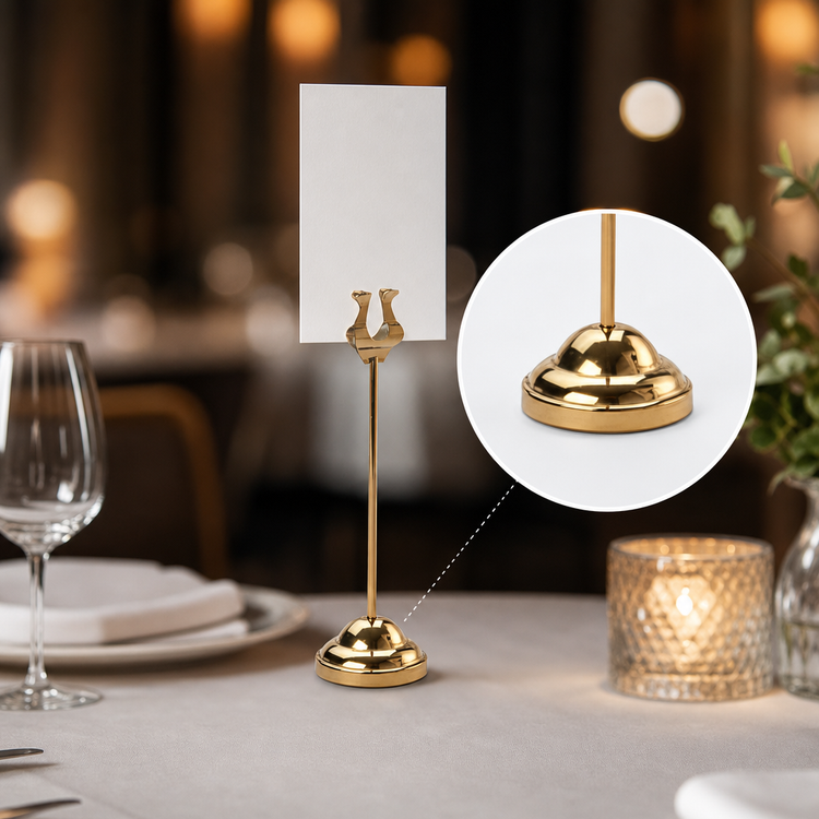 Product image #4 for American Metalcraft Gold Harp Weighted Number Stand, 8-Inch Metal Table Card Holder