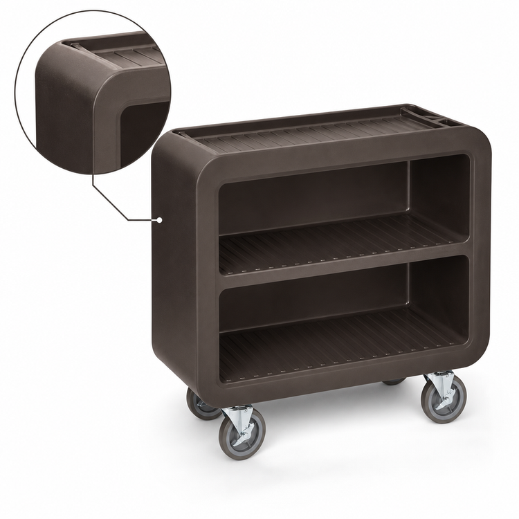 Product image #4 for Cambro Service Cart Pro Medium 3-Shelf Bus Cart with Closed Side, Dark Brown