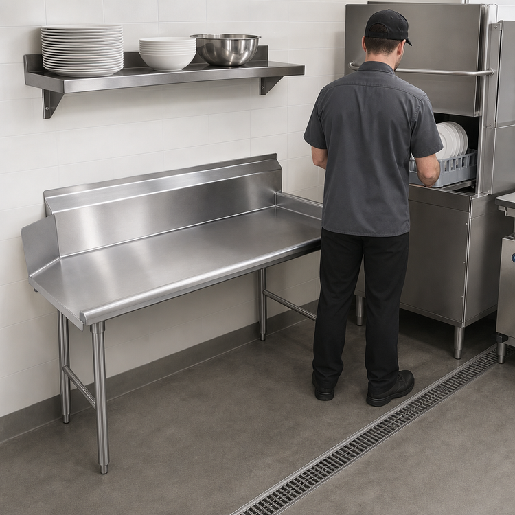 Product image #3 for Advance Tabco Straight Clean Left-Mount Dish Table, 59" x 30" x 44", 16 Gauge 304 Stainless Steel