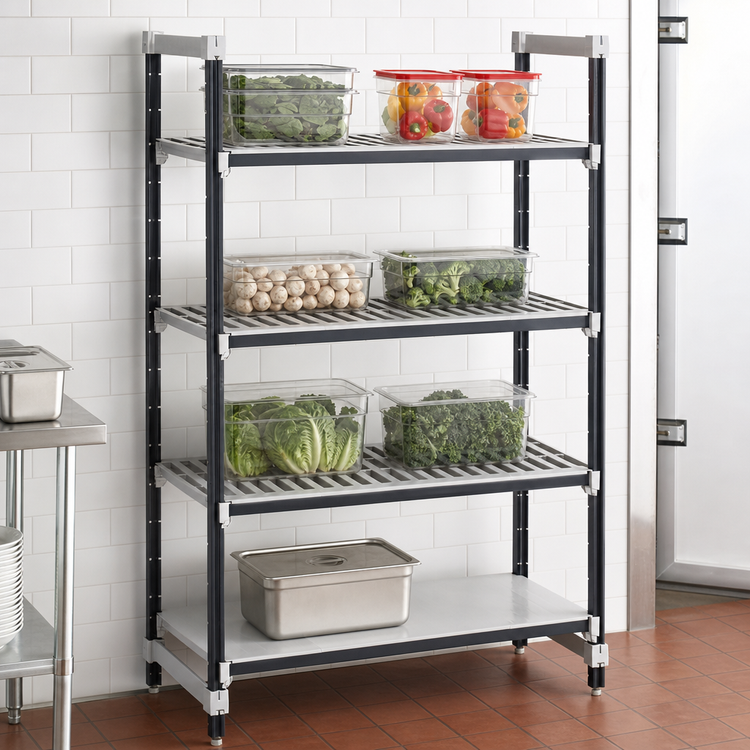 Product image #3 for Cambro Camshelving Elements XTRA Stationary Starter Unit, 21-Inch Deep x 42-Inch Wide x 72-Inch High, 4-Shelf Vented and Solid Polymer Shelving, Speckled Gray