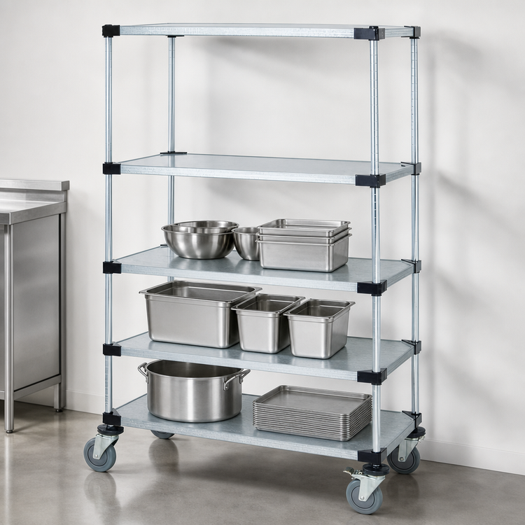 Product image #3 for Quantum 60"W x 18"D x 80"H Mobile Solid Shelving Cart with Galvanized Steel Shelves