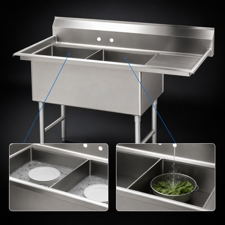Product image #3 for Advance Tabco 2-Compartment Fabricated Sink with 24-Inch Right Drainboard