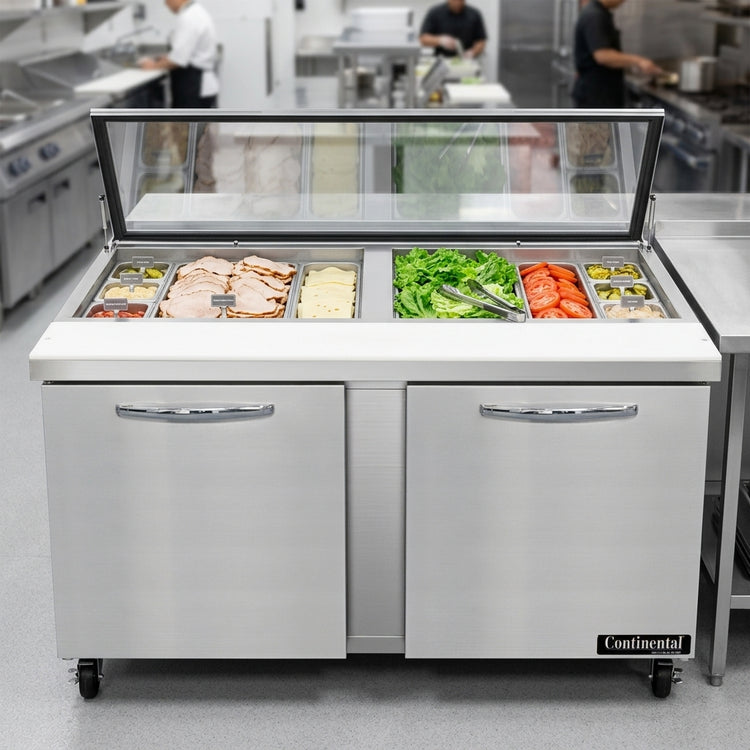 Product image #2 for Continental Refrigerator Mighty Top SW60N24M-HGL 60" Two-Section Refrigerated Sandwich Prep Table with Hinged Glass Lid