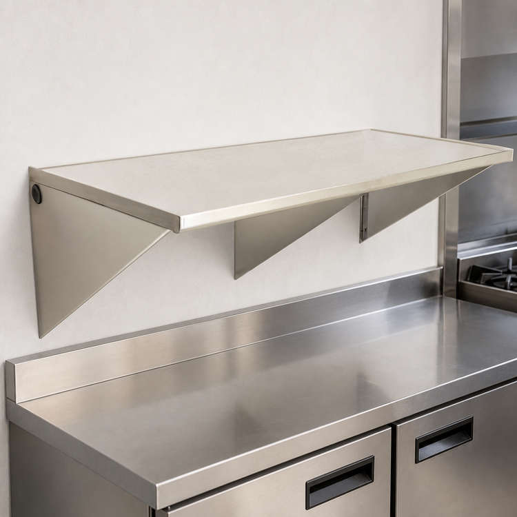 Product image #3 for Wall-Mount 16-Gauge 304 Stainless Steel Work Table with Rolled Edge Top, 48 x 30 Inches