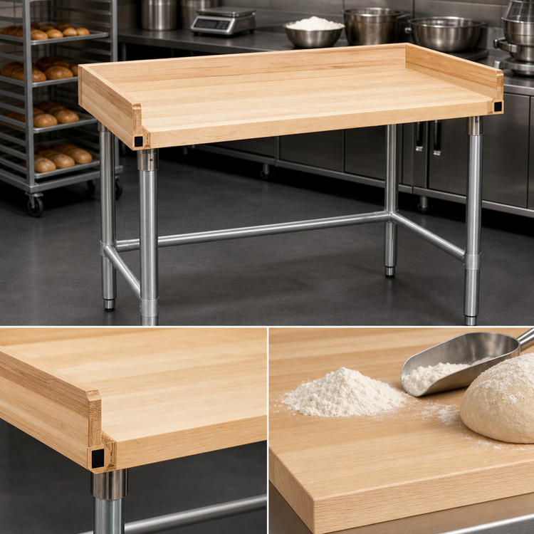 Product image #3 for Eagle Group 96-Inch x 30-Inch Baker's Top Hardwood Work Table with 4-Inch Side and Rear Splash, Galvanized Tubular Base