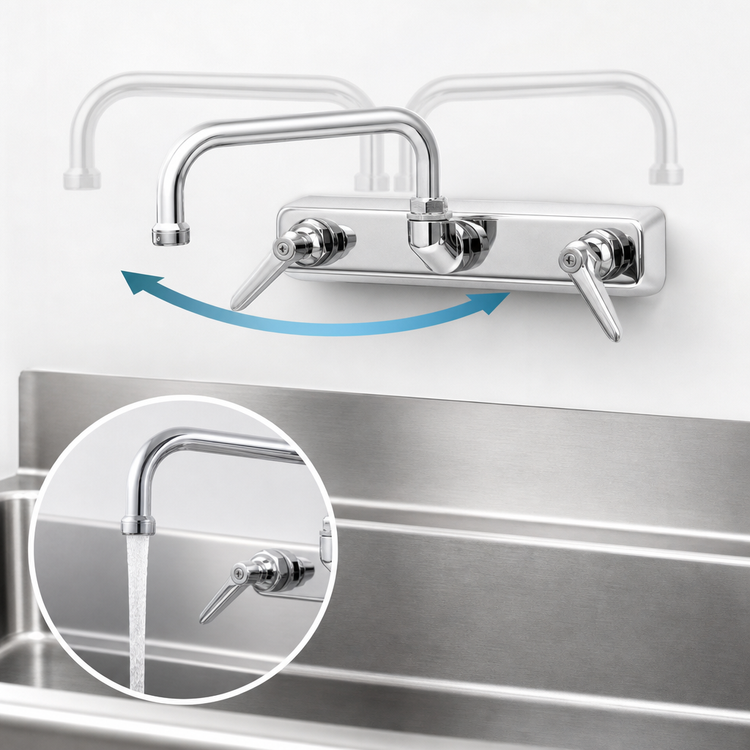 Product image #3 for T&S Brass B-1125-M 8-Inch Centers Wall-Mount Workboard Faucet with 6-Inch Swing Nozzle and Lever Handles