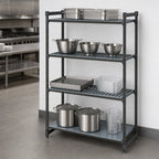 Thumbnail image #3 for Cambro Camshelving® Basics Plus CBU246064VS4580 4-Tier Stationary Polymer Shelving Starter Unit, 24"D x 60"W x 64"H, 3 Vented + 1 Solid, Brushed Graph