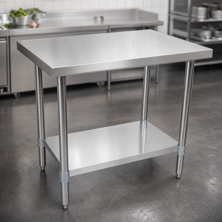 Product image #3 for BK Resources 72 Inch x 24 Inch 18-Gauge 430 Stainless Steel Work Table with Adjustable Galvanized Undershelf