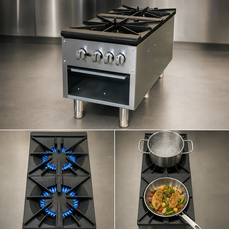 Product image #3 for IKON Cooking Heavy-Duty Double Grate Natural Gas Stock Pot Range with Storage Cabinet, 160,000 BTU
