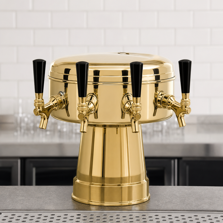 Product image #3 for Glastender Mushroom 4-Faucet Draft Dispensing Tower, Polished Brass, Air-Cooled Countertop