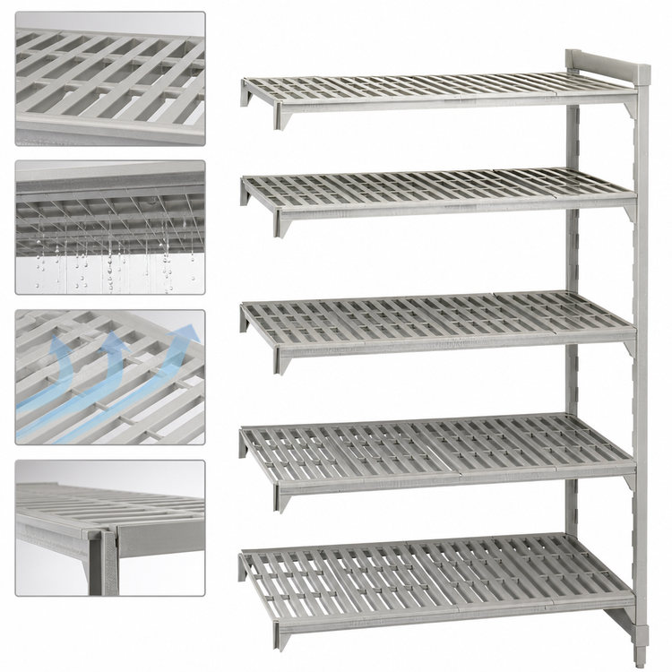 Product image #4 for Cambro Camshelving Premium 5-Tier Vented Add-On Polymer Shelving Unit, 21" x 60" x 64", Speckled Gray