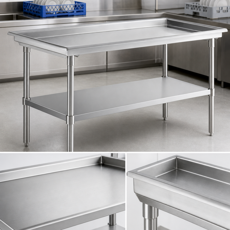 Product image #3 for Klinger's Trading 61 Inch x 30 Inch Stainless Steel Dish Sorting Table with Undershelf