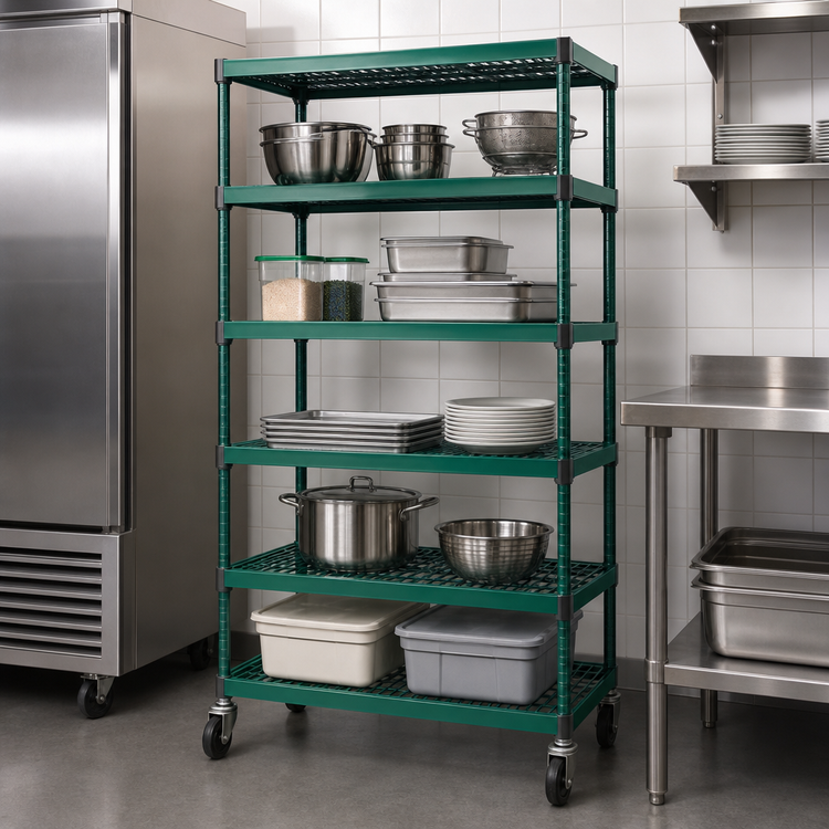 Product image #3 for Eagle Group QuadPLUS 5-Tier Mobile Wire Shelving Starter Unit, 60 x 24 x 74 Inches, Green Epoxy Finish