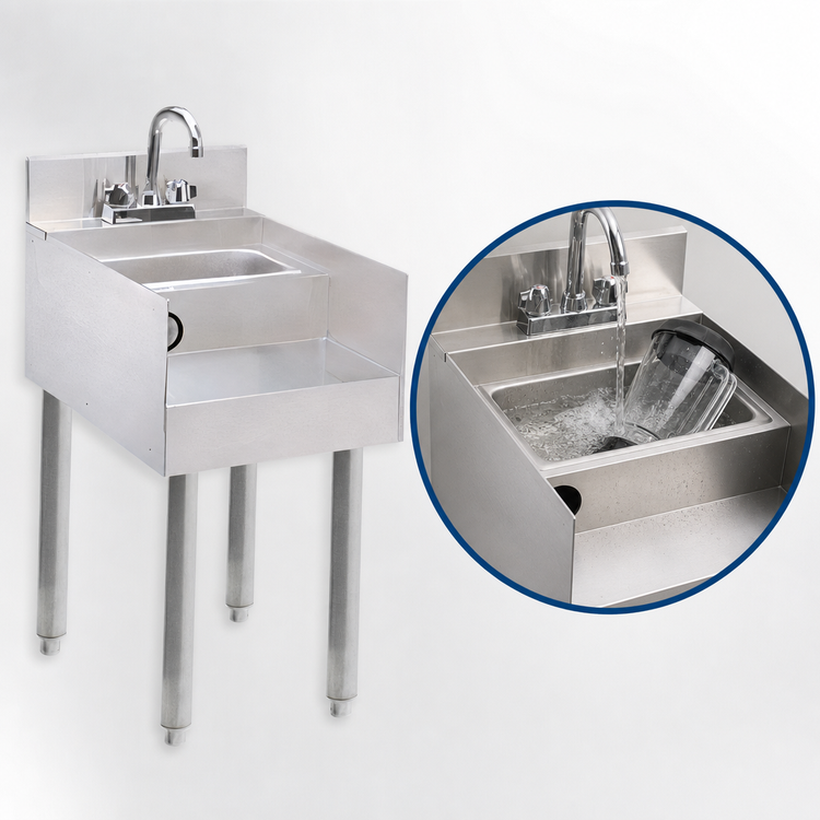Product image #3 for Advance Tabco Underbar Basics Stainless Steel Blender Station with Dump Sink, Splash-Mount Faucet, 12 Inch