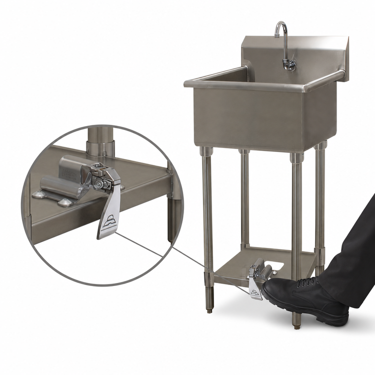 Product image #3 for Advance Tabco One-Station Floor-Mounted Stainless Steel Service Sink with Toe-Push Valve and Gooseneck Spout