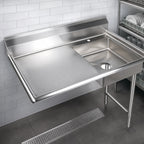 Thumbnail image #3 for Klinger's Trading UDT48L 48 x 28 Inch Undercounter Stainless Steel Dish Table with Left Drainboard and Right Pre-Rinse Sink