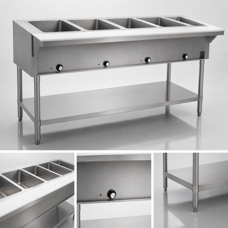 Product image #3 for Eagle Group 79-Inch Electric Hot Food Table with 5 Dry Wells, Open Base, 208V Single-Phase
