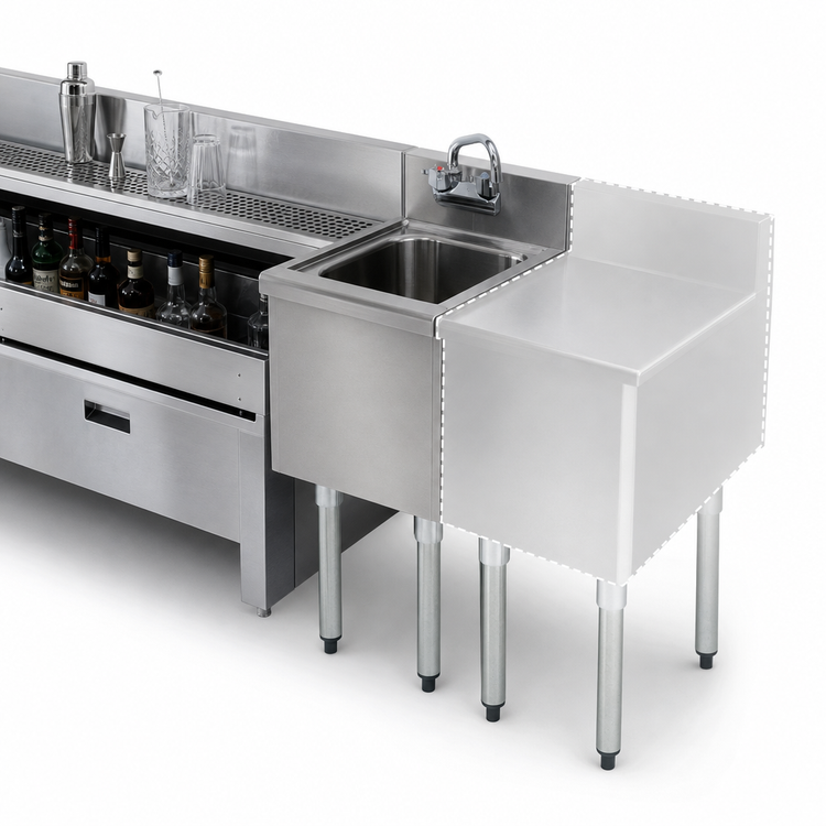 Product image #3 for Eagle Group 2200 Series Underbar Side-To-Side Modular Add-On Hand Sink with Faucet and Basket Drain, 12 Inch W x 24 Inch D