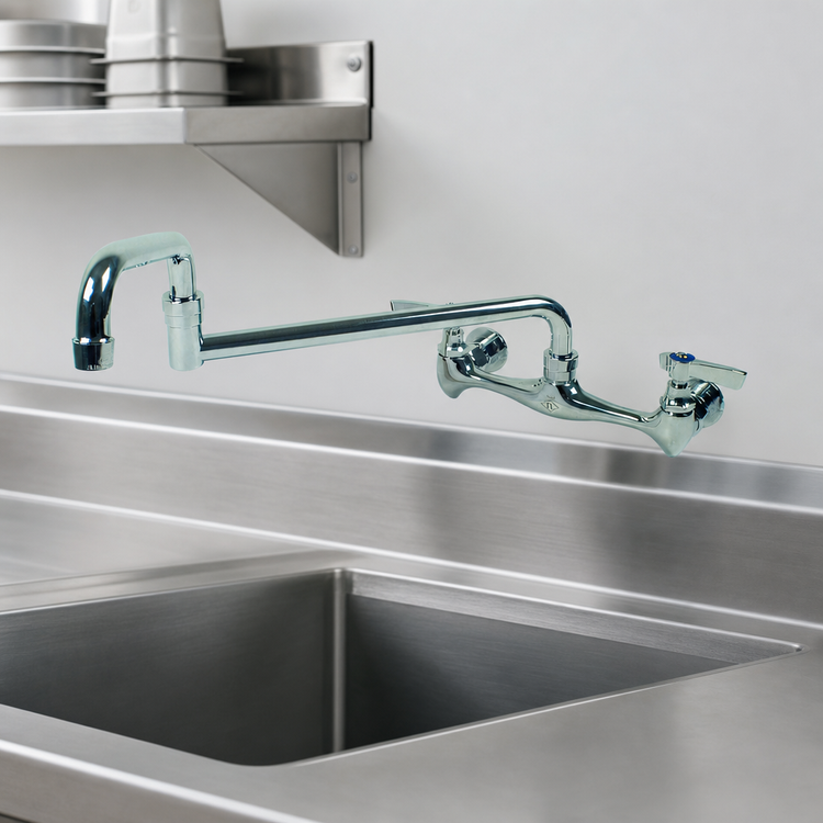 Product image #3 for Advance Tabco K-211 Heavy-Duty 18-Inch Swing Spout Splash-Mount Lead-Free Faucet