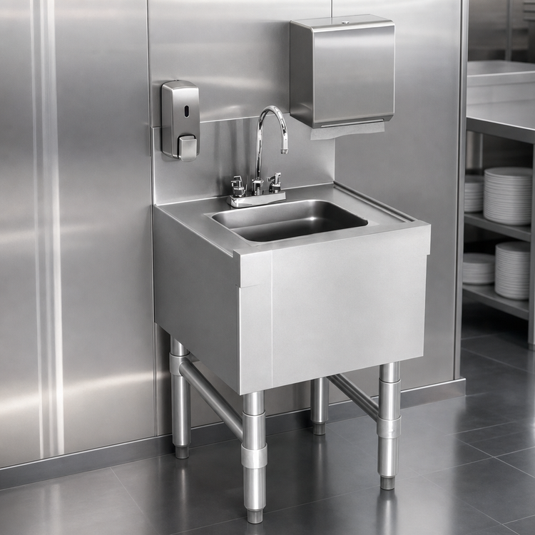Product image #3 for Eagle Spec-Bar 18-Inch Wide Freestanding Underbar Hand Sink with Front Door, Soap Dispenser, Paper Towel Dispenser, and T&S Faucet