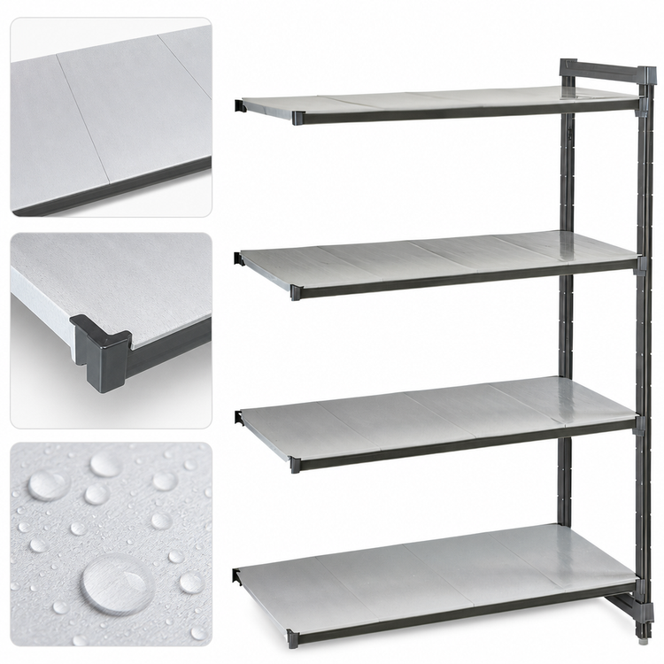 Product image #3 for Cambro Camshelving Basics Plus 4-Tier Solid Polymer Add-On Shelving Unit, 24" x 54" x 72", Brushed Graphite