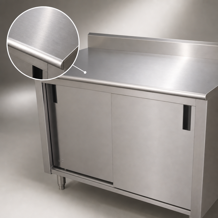 Product image #3 for Advance Tabco Special Value Enclosed Work Table with Cabinet Base, Mid-Shelf, Sliding Doors, and 5-Inch Backsplash, 96 x 24 Inches