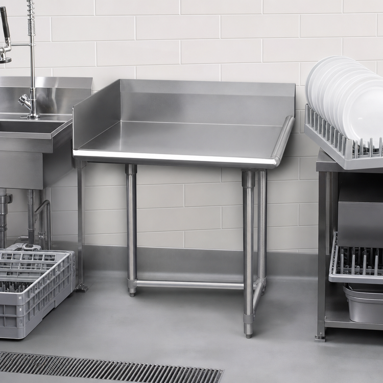 Product image #3 for BK Resources Heavy Duty Straight Clean Dishtable, 48 x 30-7/8 Inch, Right-to-Left, 10 Inch Backsplash, Stainless Steel