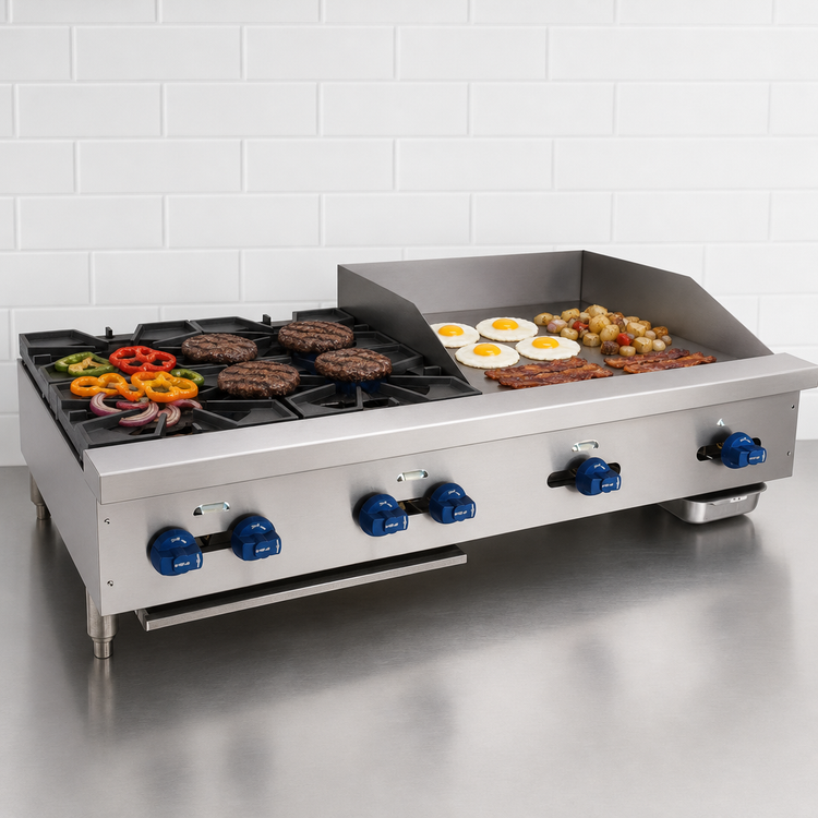 Product image #3 for Comstock-Castle 48-Inch Countertop Gas Char-Broiler/Griddle Combination with 24-Inch Griddle and 24-Inch Lava Broiler